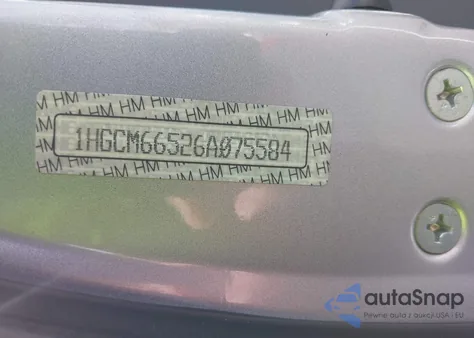 2006 Honda Accord Sdn Ex-L V6 из США, поврежденный, VIN 1HGCM66526A075584